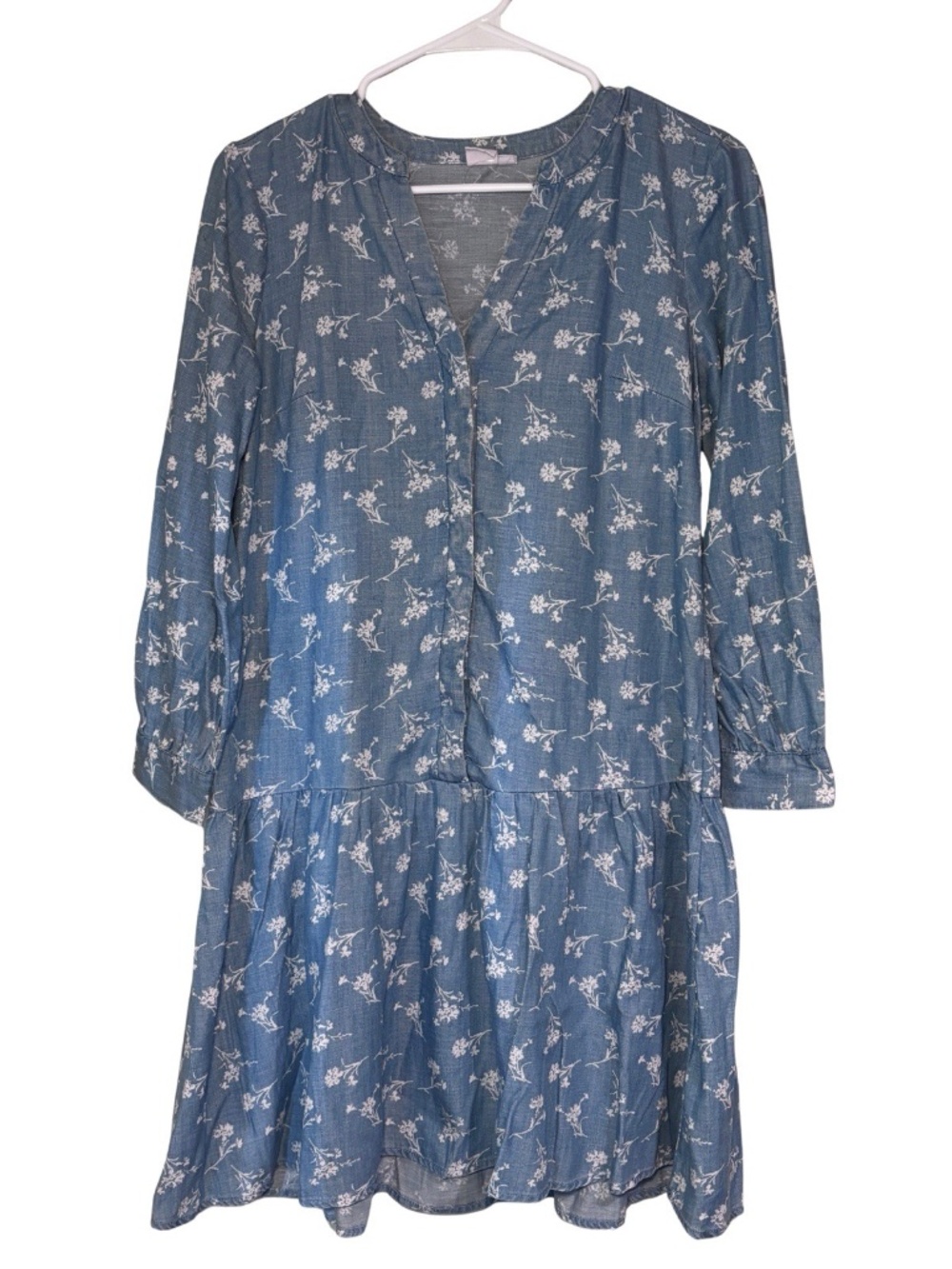 GAP Women’s Blue Denim Mini Dress With White Flowers Size 2